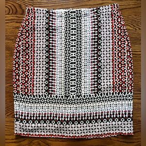 Geometric Patterned Skirt - Red and Black